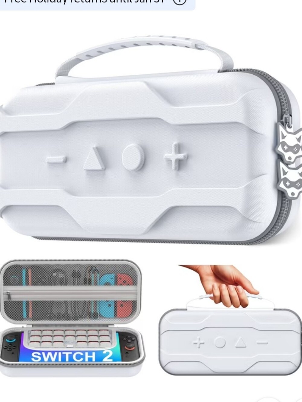 Nintendo- White Protective Carrying Case for Switch 2 Console Gamer Gaming